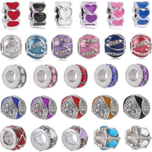 2Pcs/Lot Hot Sale Silver Plated Romantic Heart Shape Charm Beads Fit European Style Brand Bracelets For Women Jewelry Making