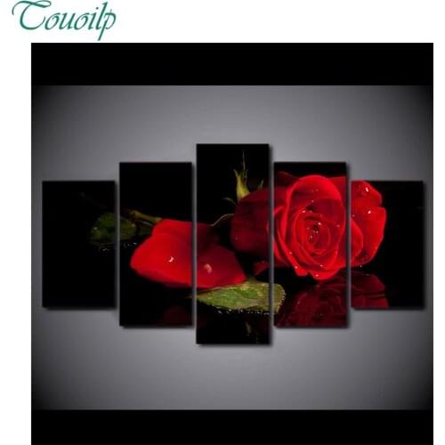 2018 new 5pcs 5D Diy Diamond Cross Diamond Rhinestone Diamond Mosaic Beautiful bright big red rose Round&Square Home Decor