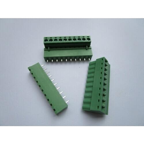 5 Pcs Close Straight 10 pin/way Pitch 5.08mm Screw Terminal Block Connector Green Color Pluggable Type With Straight pin