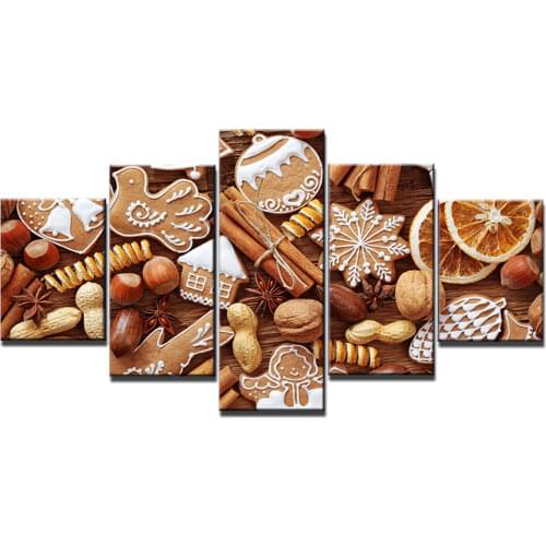 HD Printed 5 Piece Canvas Art Christmas Chocolate Cookies Wall Pictures for Living Room Modern Free Shipping NY-7383C
