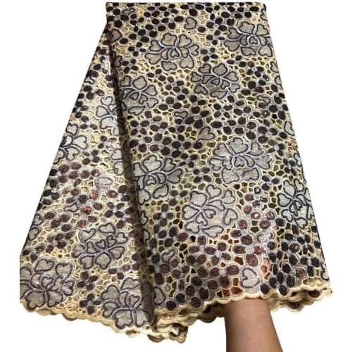 African Lace Fabric High Quality Nigeria Lace Fabric 2018 African Organza Lace Fabric With sequins For Women In Yellow LJD10
