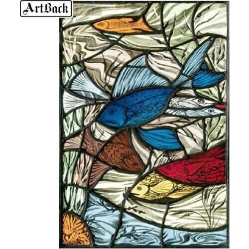 New 5d diy diamond painting fish abstract mosaic 3d full square / round drill diamond embroidery stained glass painting