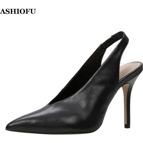 ASHIOFU Handmade Ladies High Heel Pumps Slingback Party Office Slip-on Dress Shoes Sexy Evening Club Fashion Pumps Court Shoes