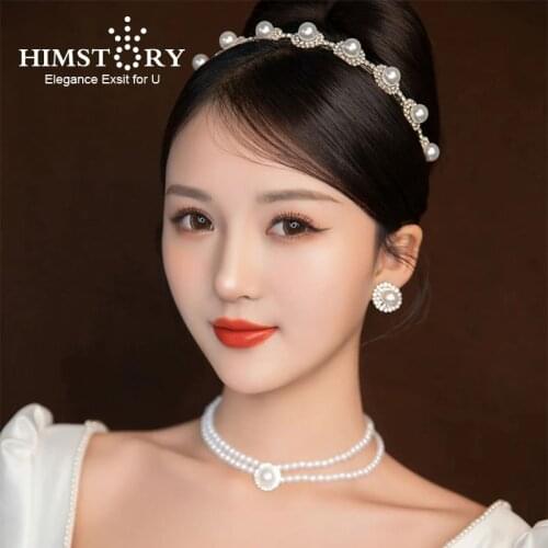 Himstory Hairband Tiaras Pearl Wedding Hair Accessories for Women Girls Eleagance Hairwear Princess Party Headdress