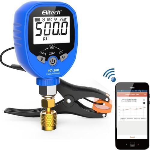 Elitech PT-500 Wireless Refrigeration Pressure Gauge HVAC A/C Pressure Temperature Gauge with Removable Temperature Test Clip 1