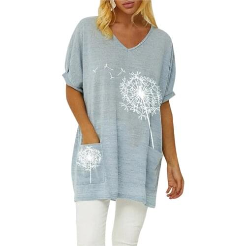 Dandelion Flowers Printing Blouse Women Short Sleeve Cotton Shirt Casual Top Shirt Summer Woman Daliy Chemisier Femme Clothes