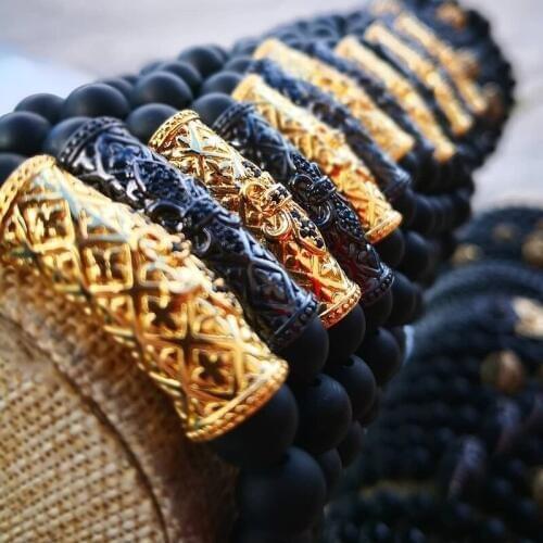 Black Matte Stone Bracelet Copper Tube Men Jewelry Beads Bileklik Bracelets For Women Pulseras Gold man Bracalete 2019 Bracalete