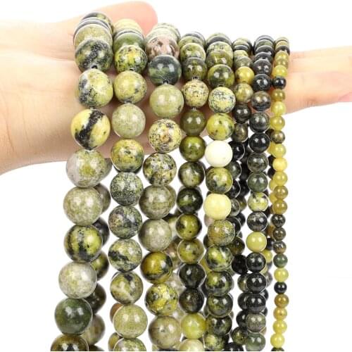 Natural Stone Yellow Grass Pine Veins Beads Round Loose Spacer Beads For Jewelry Making Needlework Bracelets DIY 4/6/8/10/12MM