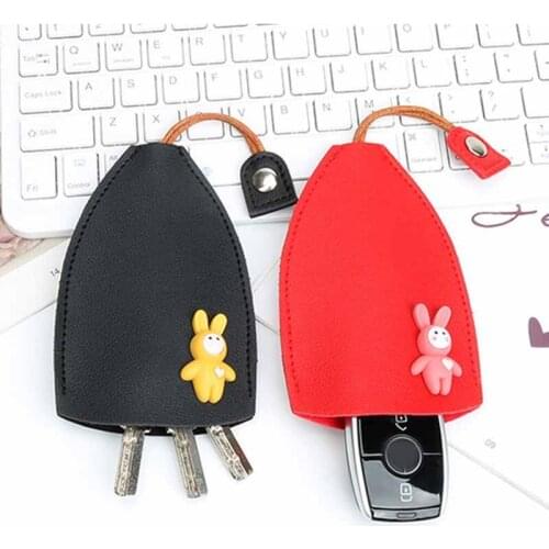Lovely Rabbit Women Girls Pull Type Key Bag PU Leather Key Wallets Housekeepers Car Key Holder Case New Leather Keychain Pouch