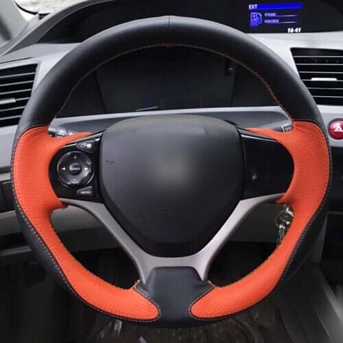 Hand-sewn steering wheel cover for car orange white car interior accessories steering cover, with needle thread for honda VEZEL