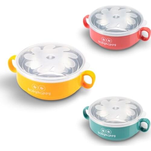 Childrens Tableware Stainless Steel Baby Feeding Bowl with Handles & Airtight Lid Cute Toddler Kids Bowl Snack Food Container
