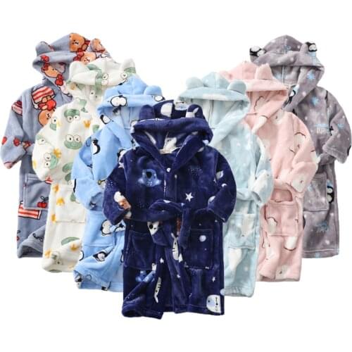 Children Flannel Bathrobe for girls Soft Girl Sleepwear Robe Boys Pajamas Kids Cartoon Homewear Clothing for girls 2-8 Years