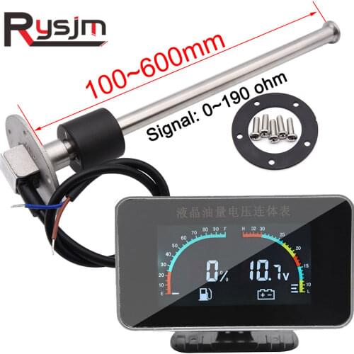 2 IN 1 Fuel Level Gauge Voltmeter With Fuel Float Sensor LCD Car Meter Voltmeter for Motorcycle Auto Fuel Flow Sensor Liquid