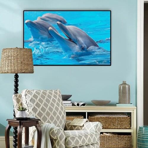 Dolphins Performing Or Playing In The Water Animal Pictures Canvas Painting Wall Art Prints Living Room Picture Home Decoration