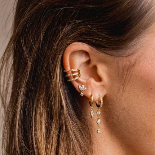 2020 New 1PC Clip On Earrings Triple line micro paved CZ dainty Ear Cuff Clip Women Earrings Ear Wrap Earcuff Brincos jewelry