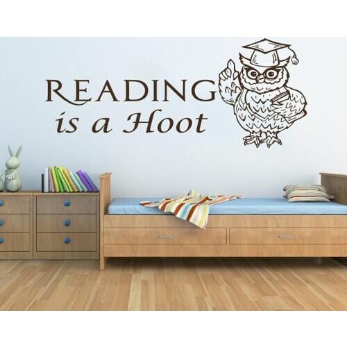 Reading Books Wall Decals Quotes Vinyl Owl Reading is a Hoot Wall Sticker Nursery Kids Boys Girls Room Decor Wallpaper C823