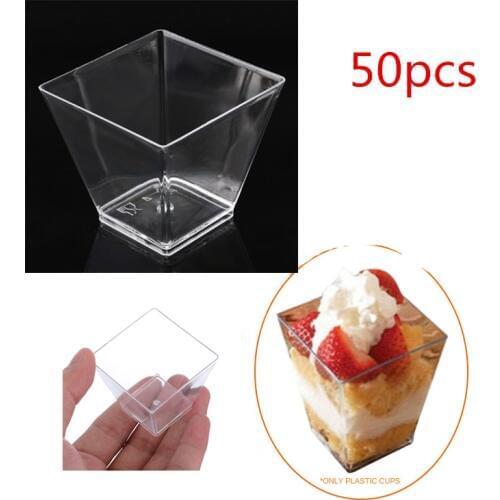60ML 50pcs 2oz Plastic Cup Square Cake Dessert Cups Cube Pudding Mousses Yougurt Jelly Container Cups