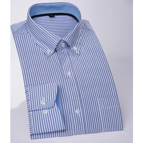 Patchwork Striped Men Shirts Business Casual Oxford Shirt Male Long Sleeve Button Collar Regular Fit Quality Fashion Easy Care