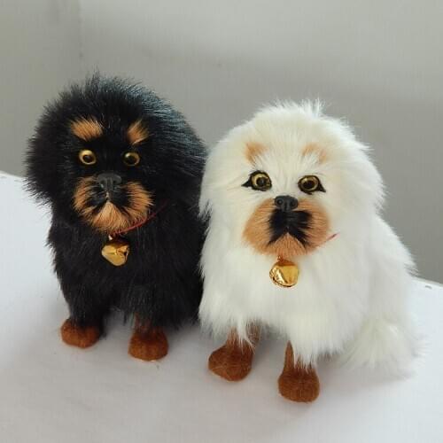 A pair of cute simulation dog model resin and fur small Tibetan mastiff dolls gift about 11x8x13cm 1861