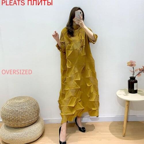 Miyake Folds 2021 New Style Early Spring Age Reduction Show Thin Design Irregular Pleated Dress Irregular Dresses Pleats Vestido