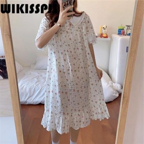 2021 Summer New Idyllic Cotton Nightdress Girl Flowers Sweet Soft Fairy Home Clothes Womens Sleepwear Night Gown Cute