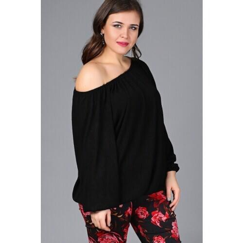 New Season Fashion Plus Size Elastic Neck Long Slevee Blouse Natural Viscose Soft Elastic Fabric