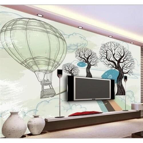 Beibehang Wallpaper custom large high-end abstract big tree hand-painted woods rainbow hot air balloon TV background wall