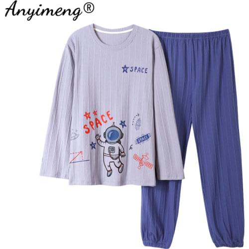 Mens Casual Pyjamas Set Funny Print Soft Cotton Sleepwear for Men Home Suits Spring&Autumn New Lounge Wear Trendy Mens Pajamas