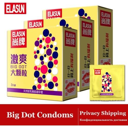 Elasun 3 Boxes 3PCS Big Dot Condoms Particles with Long Lasting Lubrication Penis Sleeve Intimate Contraception Condom for Men
