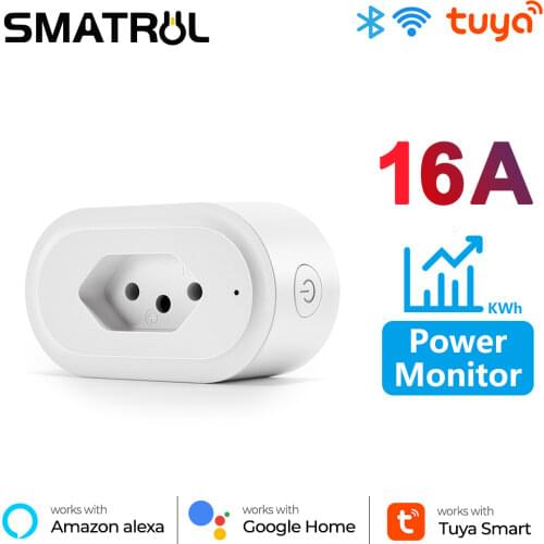 SMATRUL 16A Brazil Standard Tuya Wifi Smart Plug Socket Adapter Power Monitor Timer APP Voice Works For Google Home Alexa