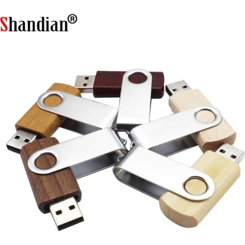 SHANGDIAN Rotating wood USB flash drive 2.0 4GB16GB 32GB 64GB Rotatable metal housing Customizable company Logo Business gifts