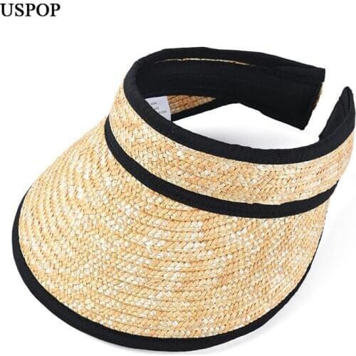 USPOP straw hats women summer sun hats natural wheat straw hats without top female wide brim beach hat