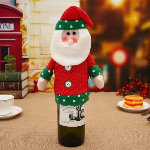 Knitting Wool Santa Claus Snowman Elf Doll Christmas Wine Bottle Bags Cover Cap New Year Party Champagne Holders Table Decor