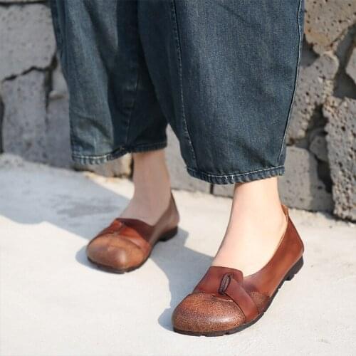 YourSeason Genuine Leather Ladies 2021 Vintage Shoes Spring Autumn Handmade Women Casual Shallow Concise Flats