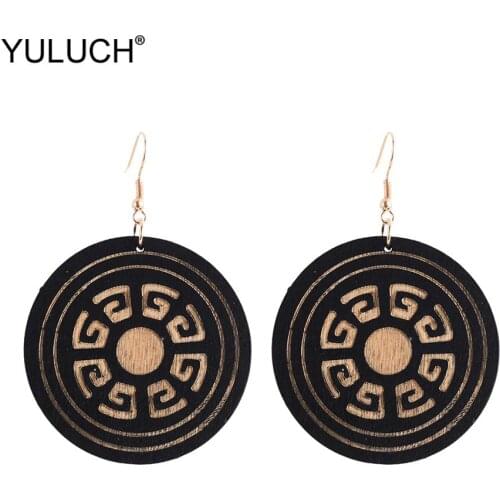 YULUCH Fashion Drop Earrings 2019 African Round Wooden Pendant Earrings Women Ethnic Big Long Jewelry Accessories For Party Gift