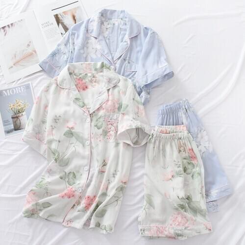 Fdfklak Short Pyjamas Women Cotton Short Sleeves Ladies Pajama Sets Summer New Pink Print Floral Sleepwear Women Homewear