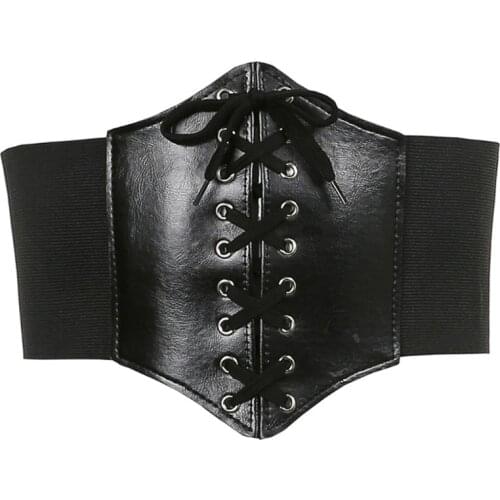 Gothic Dark Lace Up Female Waist Corset Belt Wide PU Leather Belts Women Fashion Slimming Waistband Adjustable