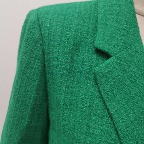 Tweed Women Blazer Plaid Long Sleeve Double Breasted Green OL New Fashion Jacket Autumn Winter