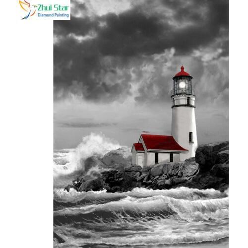 Zhui Star 5D DYI all Square drill Diamond Painting Embroidery Seaside ligh Cross Stitch Rhinestones Diamond Mosaic home decor gx