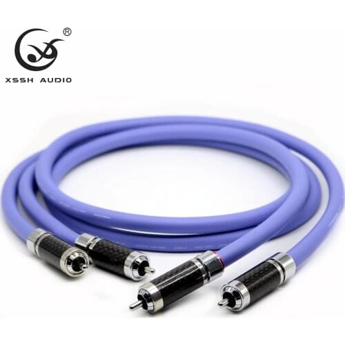 1 Pair Fa-AS22 XSSH OFC Pure Copper Plated Black Carbon Fiber Male RCA to RCA 2 Conductor Audio Cable Line Wire