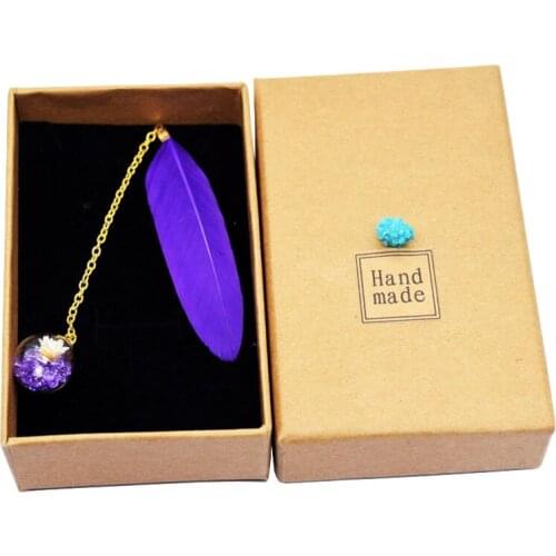 1 Pcs Boxed Stationery Feather Glass Ball Pendant Colorful Books Creative Student Supply Items School Cute Bookmark