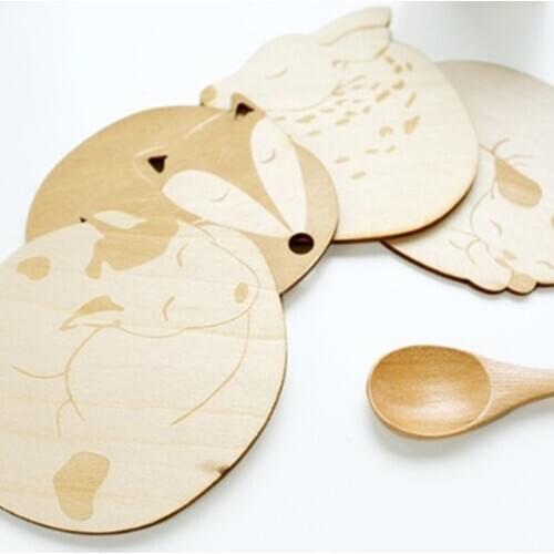 1pcs Animal Cat Fox Dog Deer Wooden Cup Coaster Heat Insulated Pad Placemat Tablemat Home Decor Table Mat