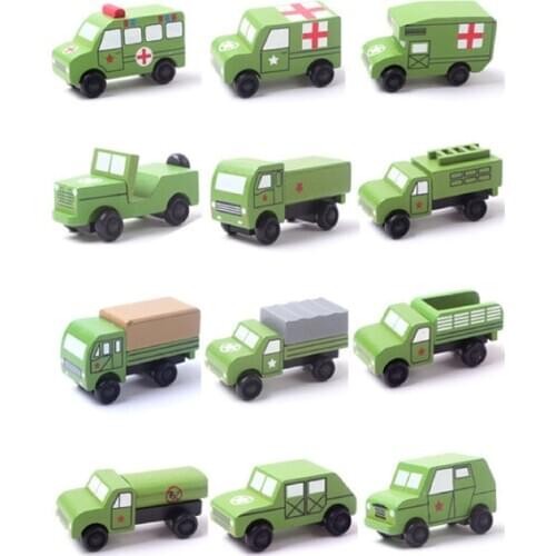 12 pcs new wooden cars medical vehicle car toys for children wooden collection of cars military vehicles X005