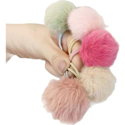 Lot 2Pcs Girl Gum Pompon Elastic Hair Bands Ball Scrunchy Double Layer Knot Rubber Headbands Accessories Random Color