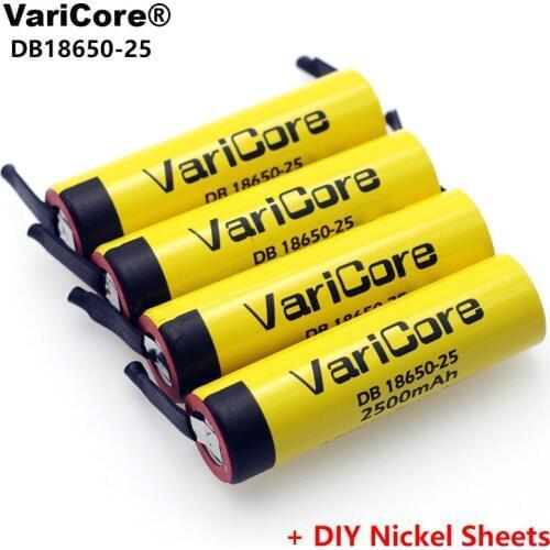 4pcs/lot VariCore 100% Original 18650 2500mAh Li-lon Rechargeable Battery 3.6V Power 20A discharge + DIY Nickel Sheets