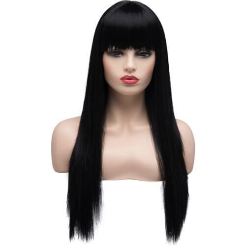 BESTUNG Halloween Cosplay Long Straight Natural Black Premium Synthetic Wigs for Women Costume