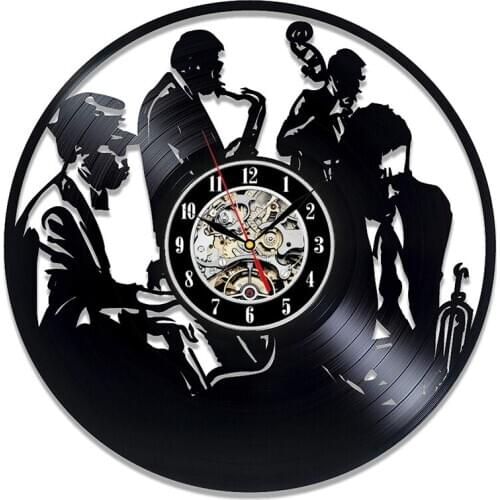 Jazz Music Theme 3D Decoration Vintage Vinyl Record Wall Clock Modern Design Classical Vinyl Clocks Wall Watch Home Decor