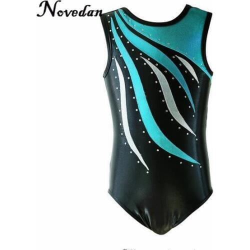 Girls Gymnastic Leotards Kids Ribbon Rhinestone Dance Leotards Girls Children Training Biketard Dancewear Ballet Dress