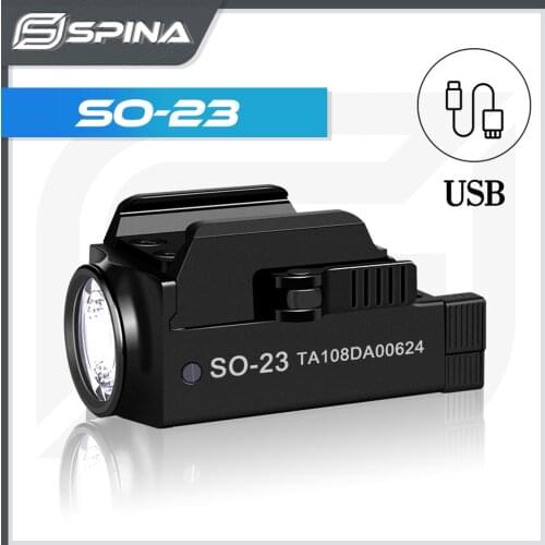 SPINA SO-23 Pistol Gun Light 800 Lumens Glock Tactical Weapon Rail Mounted Flashlight Police Handgun USB Rechargeable Torch