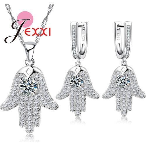 Hot Punk Style Women Jewelry Set Silver Bridal Wedding Accessory Fashion Palm Design Necklace Earrings Set